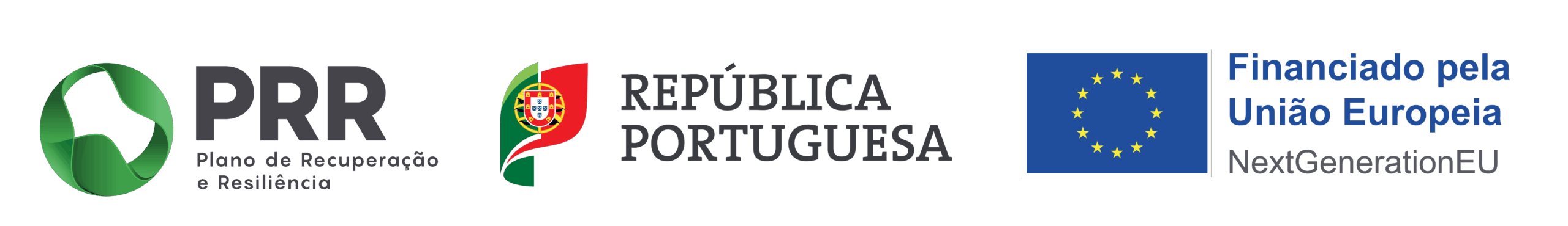 Logos do PRR – Plano de Recuperação e Resiliência, da República Portuguesa e da União Europeia – NextGenerationEU.